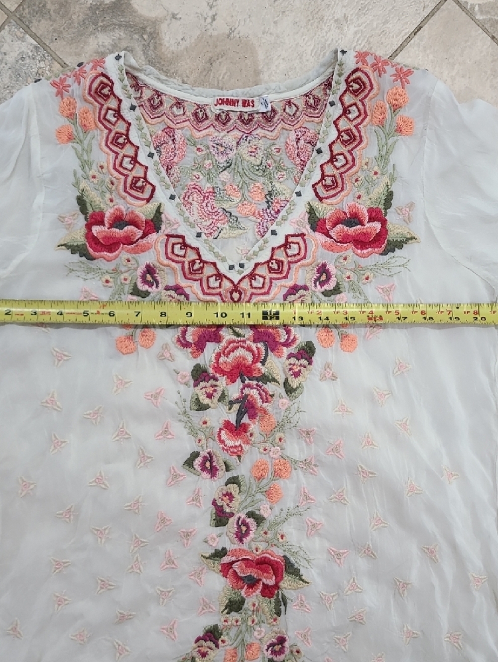 Johnny Was White Tunic with Pink & Green Floral Embroidery - Picture 8 of 14